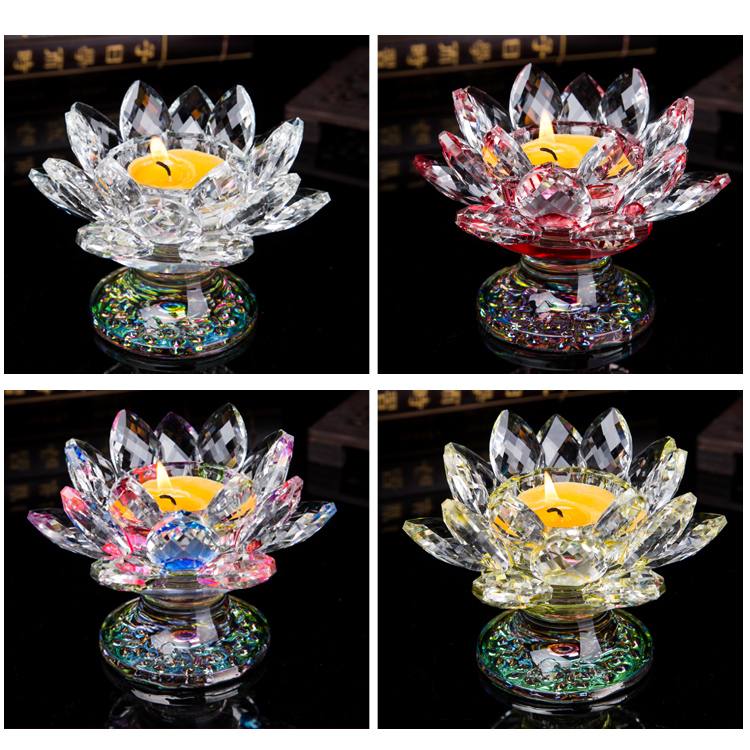 水晶玻璃莲花烛台酥油灯座供佛灯长明灯佛堂佛前摆件蜡烛佛贡家用