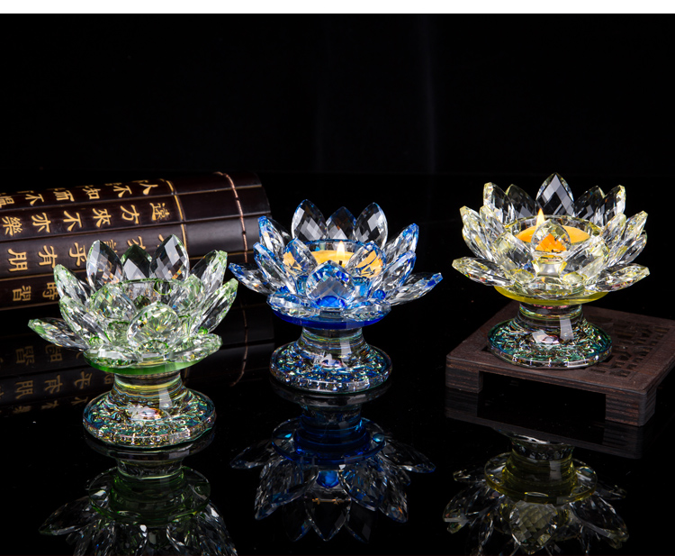 水晶玻璃莲花烛台酥油灯座供佛灯长明灯佛堂佛前摆件蜡烛佛贡家用