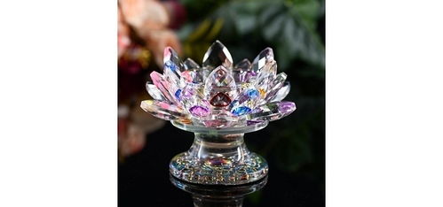水晶七彩莲花烛台供佛酥油灯座供灯蜡烛台七星烛台摆件佛灯长明灯