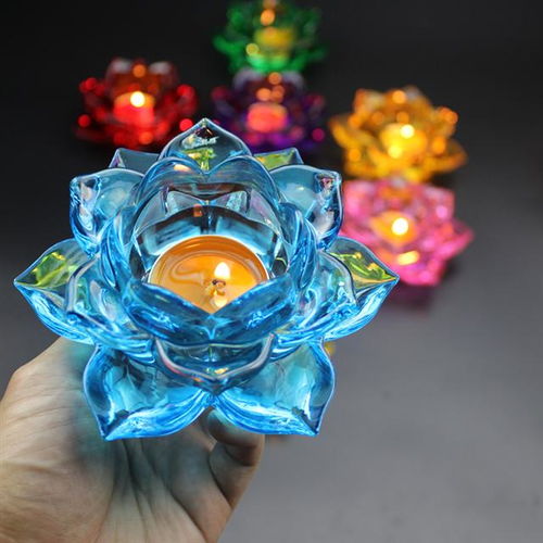 水晶酥油灯座家用莲花灯供佛灯蜡烛台供灯灯座供佛七彩莲花灯座