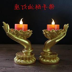 莲花佛手烛台与酥油蜡烛 禅意光影中的宁静之美
